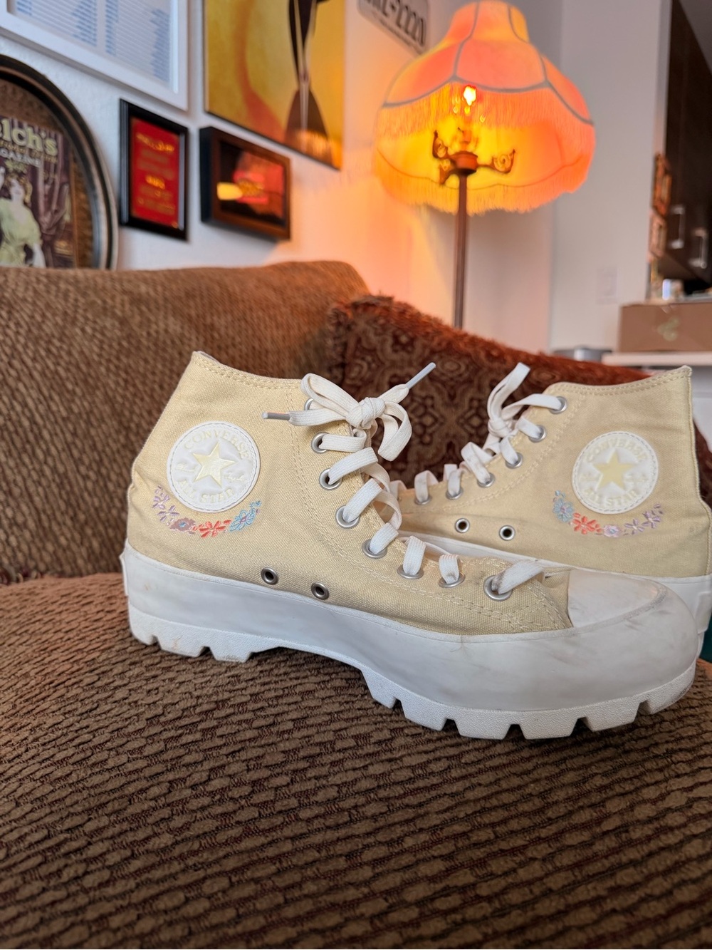 Converse Women's High-Top Platform Sneakers in Light Yellow Canvas